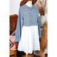 Carsten Sky Blue Stripe Patchwork Pleated High Waist Loose Mini Dress