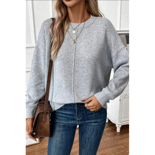 Carys Grey Knitted Crewneck Sweater