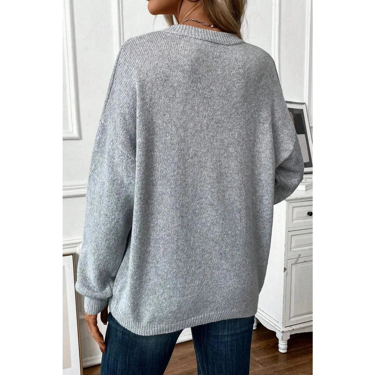 Carys Grey Knitted Crewneck Sweater