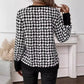 Cass Houndstooth V Neck Button Sleeve Top
