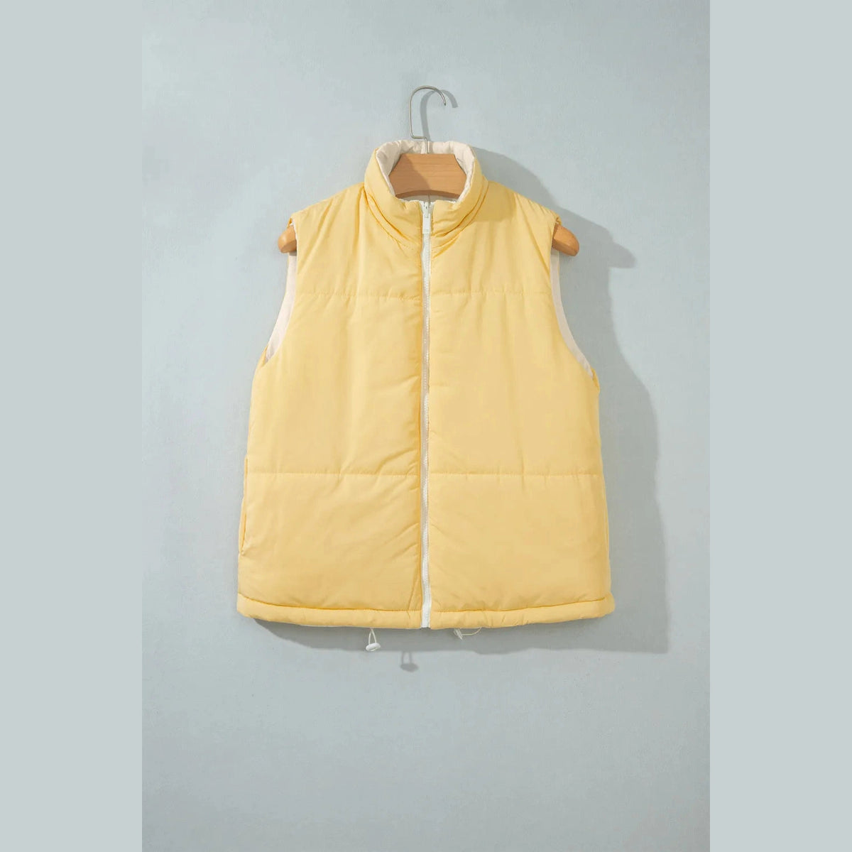 Cass Reversible Double Wear Contrast Color Stand Neck Zip Pocket Quilted Vest