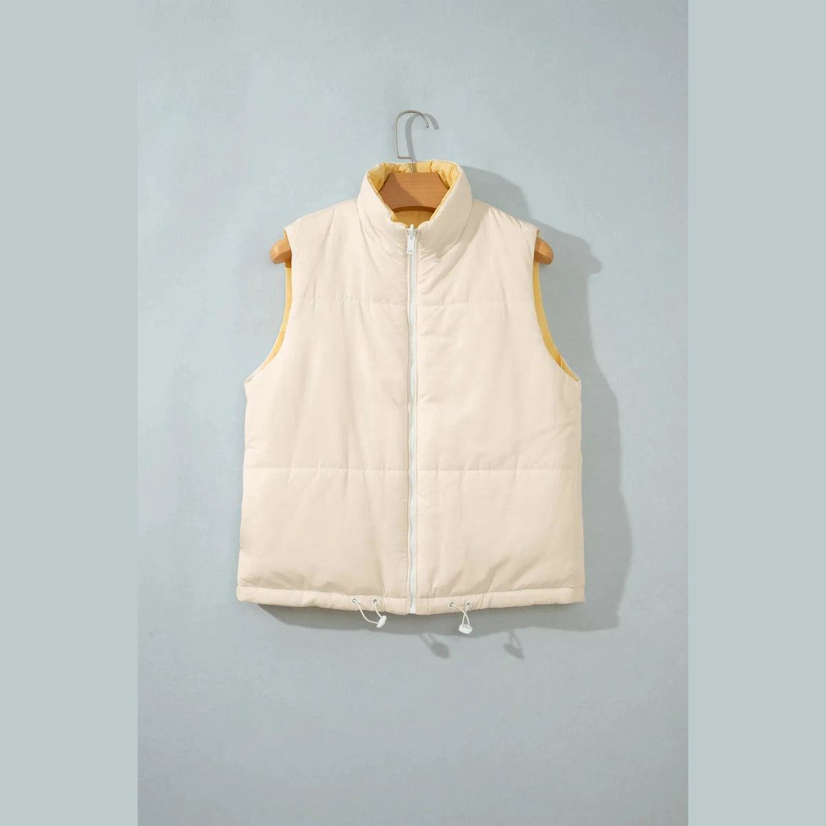 Cass Reversible Double Wear Contrast Color Stand Neck Zip Pocket Quilted Vest