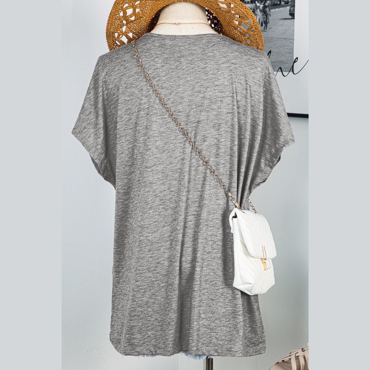 Cassia Grey Crochet Lace Detail Oversized Tee