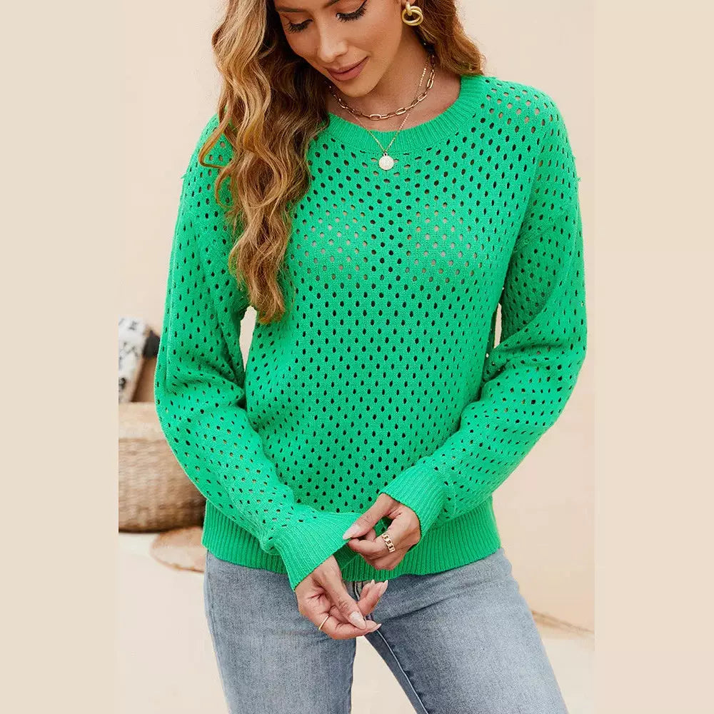 DESTASH Cassian Green Cutout Crewneck Sweater