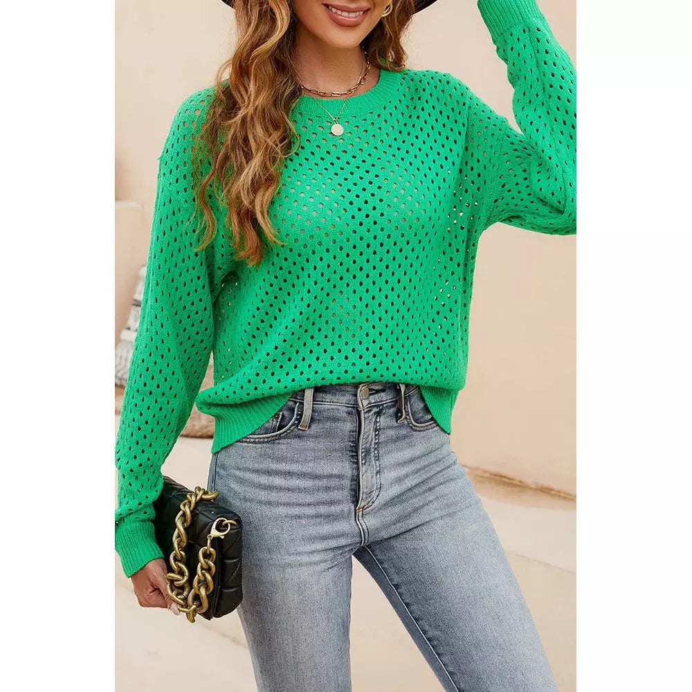 DESTASH Cassian Green Cutout Crewneck Sweater