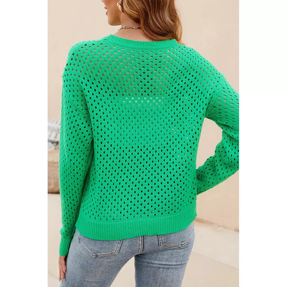 DESTASH Cassian Green Cutout Crewneck Sweater