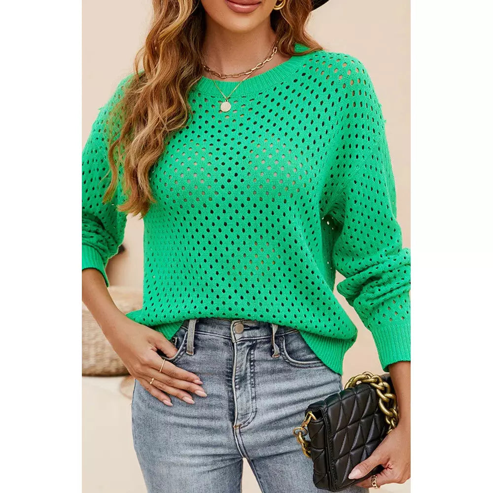 DESTASH Cassian Green Cutout Crewneck Sweater