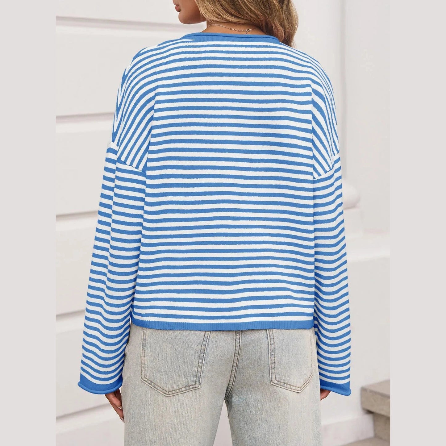 Cassy Blue Striped Button Up Cardigan