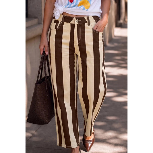 Catalina Brown Stripe Nature Waist Casual Shift Jeans