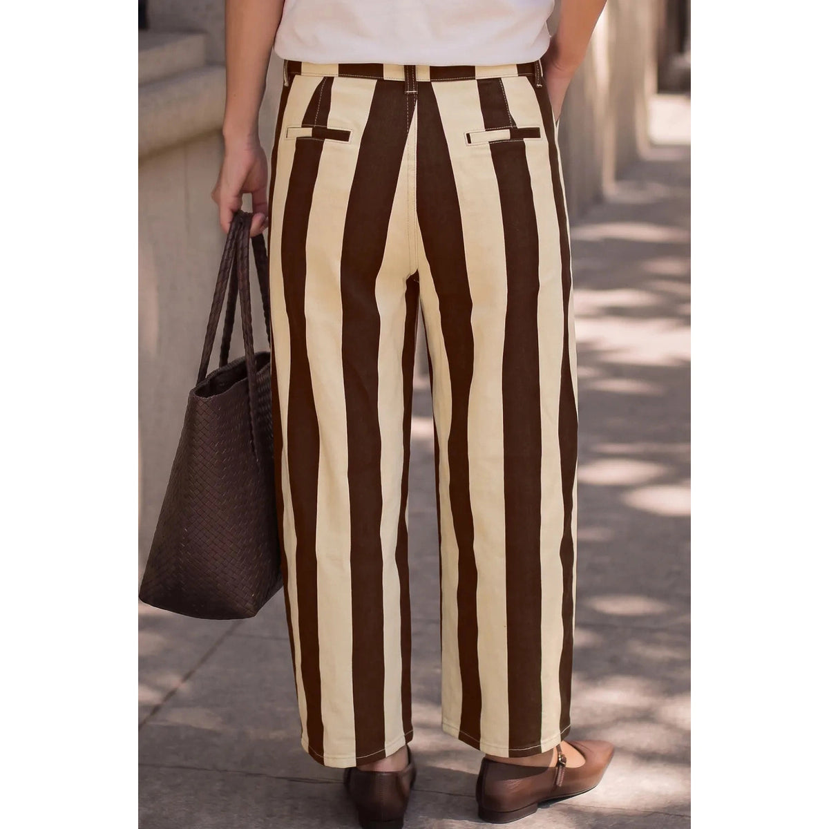 Catalina Brown Stripe Nature Waist Casual Shift Jeans