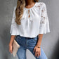 Cathleen Lace Keyhole Tie Front Blouse