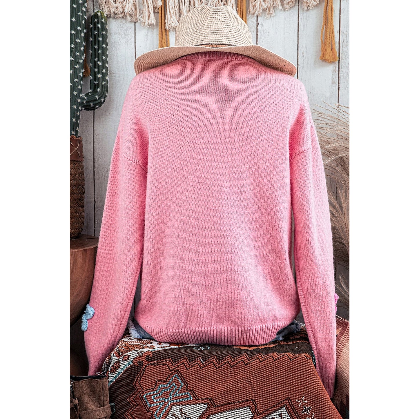 REDUCED!!!  Kathleen Pink Knitted Floral Pattern Button Up Cardigan  REDUCED!!!