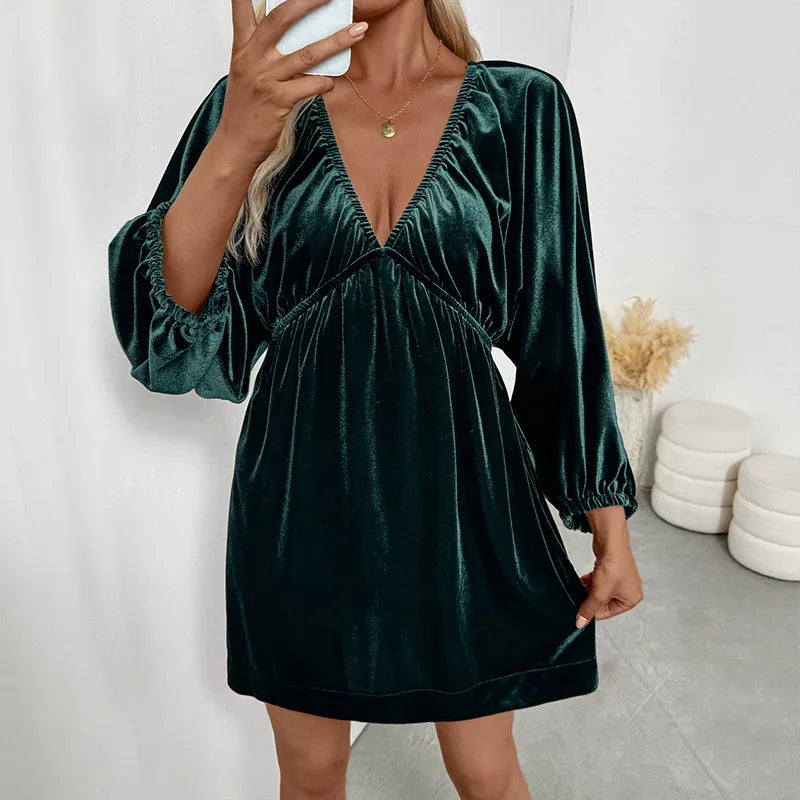 Catrin 3/4 Sleeve Velvet Mini Dress