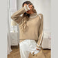 Cece Khaki Turtleneck Contrast Exposed Trim Sweater