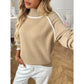Cece Khaki Turtleneck Contrast Exposed Trim Sweater