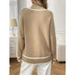 Cece Khaki Turtleneck Contrast Exposed Trim Sweater