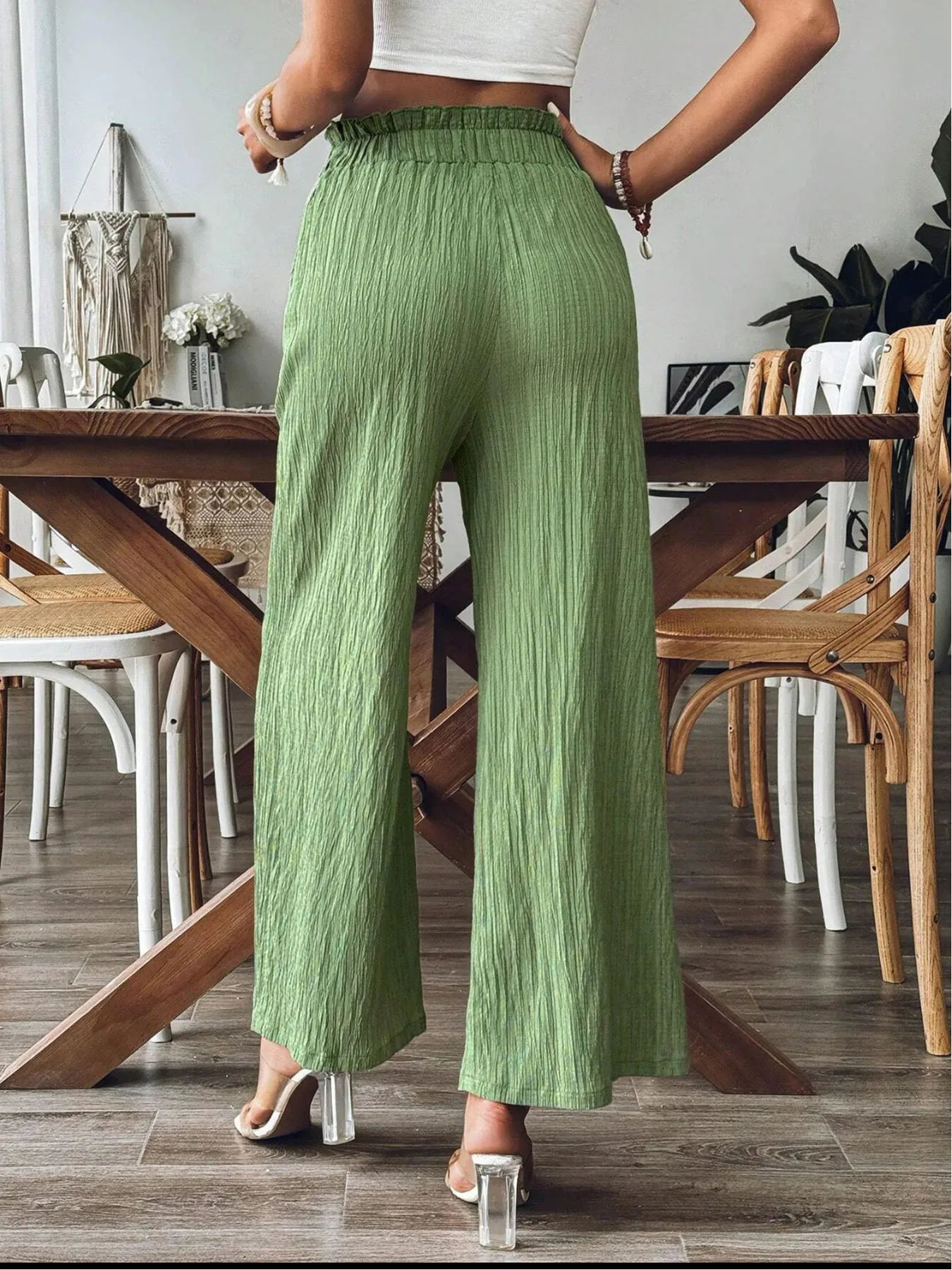 Ceclia Green Crinkle Comfort Trousers