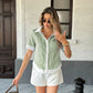 Celeste Green Collar Striped Short Sleeved Shirt