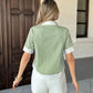 Celeste Green Collar Striped Short Sleeved Shirt