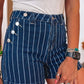 Chadley Blue Stripe Metal Button Detail Denim Shorts