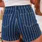 Chadley Blue Stripe Metal Button Detail Denim Shorts