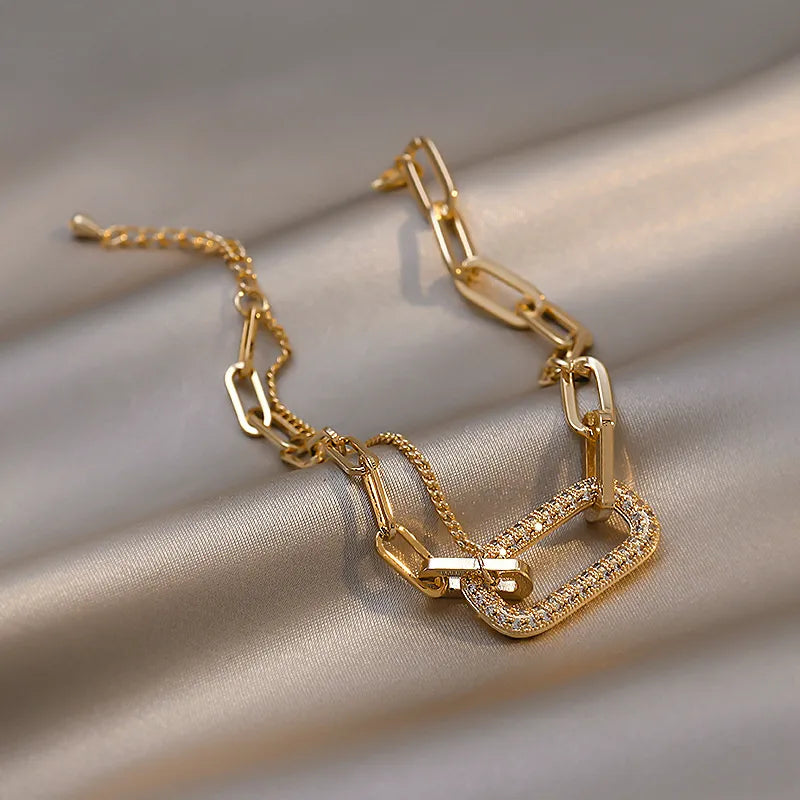 Golden Square Zircon Chain Bracelet