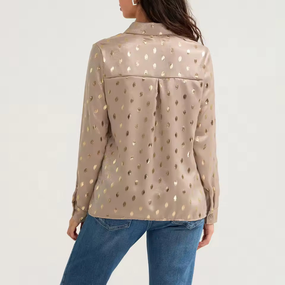 Zander Champagne Foil Dot Button Up Blouse