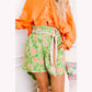 REDUCED!!!  Chanin Green Floral Print Pocketed Front Knot High Waist Casual Shorts  REDUCED!!!