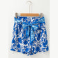 REDUCED!!!  Chanin Blue Floral Print Pocketed Front Knot High Waist Casual Shorts  REDUCED!!!