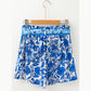 REDUCED!!!  Chanin Blue Floral Print Pocketed Front Knot High Waist Casual Shorts  REDUCED!!!
