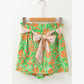 REDUCED!!!  Chanin Green Floral Print Pocketed Front Knot High Waist Casual Shorts  REDUCED!!!