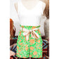 REDUCED!!!  Chanin Green Floral Print Pocketed Front Knot High Waist Casual Shorts  REDUCED!!!