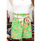 REDUCED!!!  Chanin Green Floral Print Pocketed Front Knot High Waist Casual Shorts  REDUCED!!!