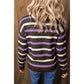Channa Brown Stripe Embroidered Detail Drop Shoulder Pullover Sweater