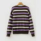 Channa Brown Stripe Embroidered Detail Drop Shoulder Pullover Sweater