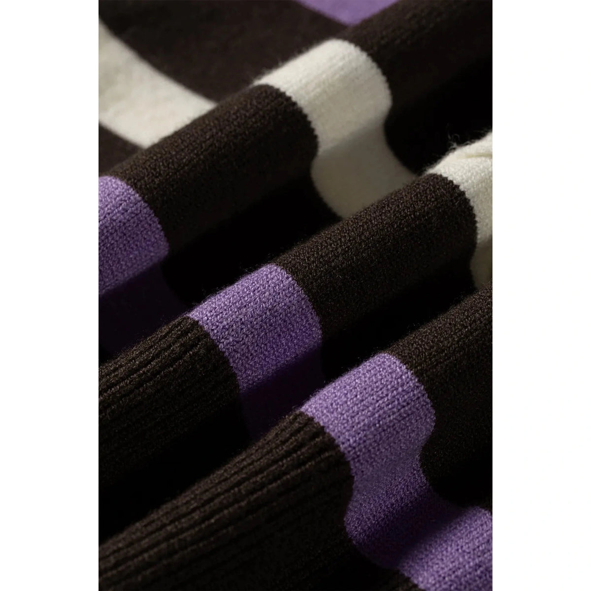 Channa Brown Stripe Embroidered Detail Drop Shoulder Pullover Sweater
