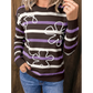 Channa Brown Stripe Embroidered Detail Drop Shoulder Pullover Sweater