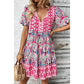 REDUCED!!!  Chantel Pink Bohemian Print Tie Neck Ruffle Hem Short Dress  REDUCED!!!