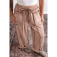 Chantel Brown Plaid Contrast Trim Drawstring Elastic Waist Shift Pants