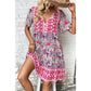 REDUCED!!!  Chantel Pink Bohemian Print Tie Neck Ruffle Hem Short Dress  REDUCED!!!