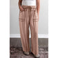 Chantel Brown Plaid Contrast Trim Drawstring Elastic Waist Shift Pants