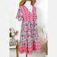 REDUCED!!!  Chantel Pink Bohemian Print Tie Neck Ruffle Hem Short Dress  REDUCED!!!