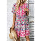 REDUCED!!!  Chantel Pink Bohemian Print Tie Neck Ruffle Hem Short Dress  REDUCED!!!