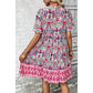 REDUCED!!!  Chantel Pink Bohemian Print Tie Neck Ruffle Hem Short Dress  REDUCED!!!