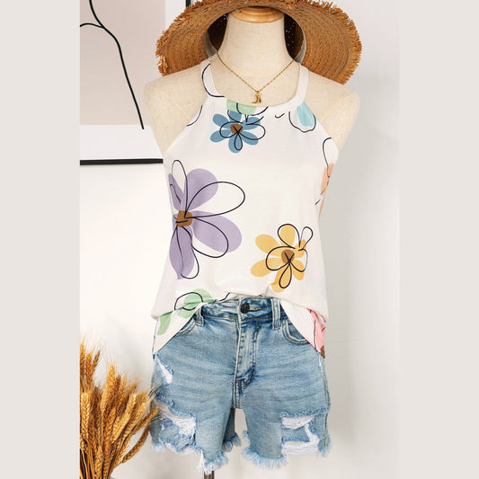 Chantrell Beige Sweet Floral Tank Top