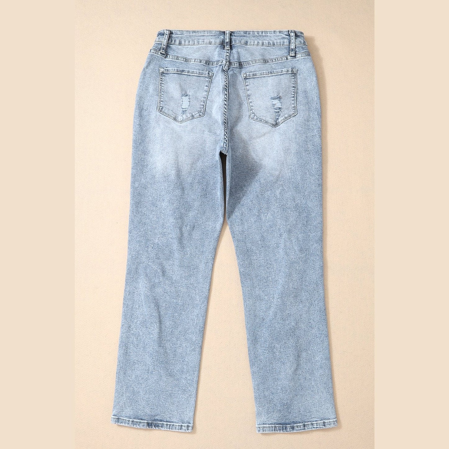 Chantye Sky Blue Light Wash Frayed Slim Fit High Waist Jeans