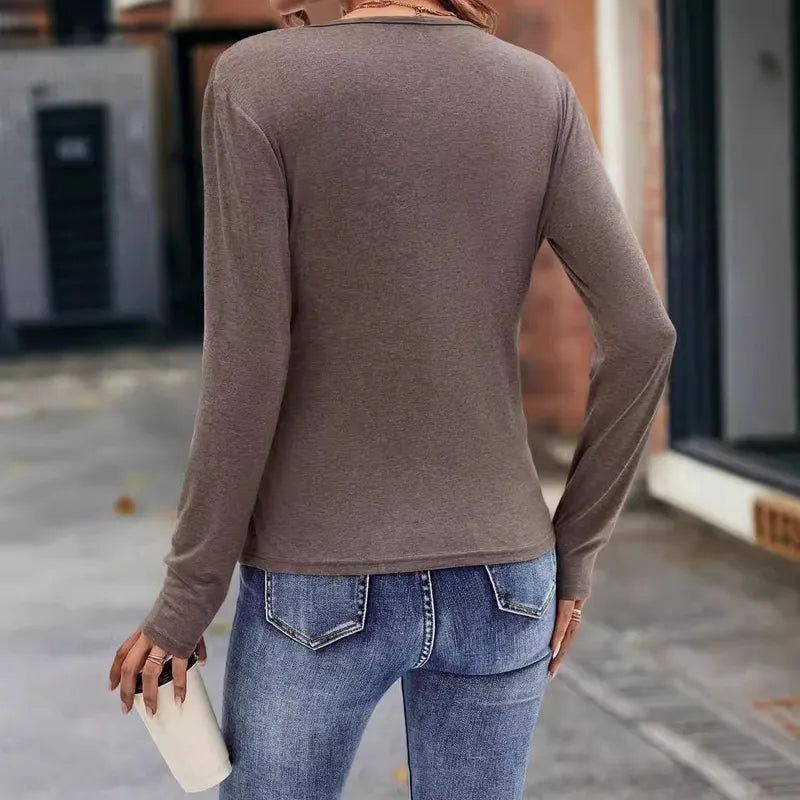 Charise Camel V Neck Long Sleeve Wrap Top