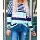 Charlene Blue Striped Drawstring Long Sleeve Hoodie