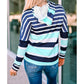 Charlene Blue Striped Drawstring Long Sleeve Hoodie