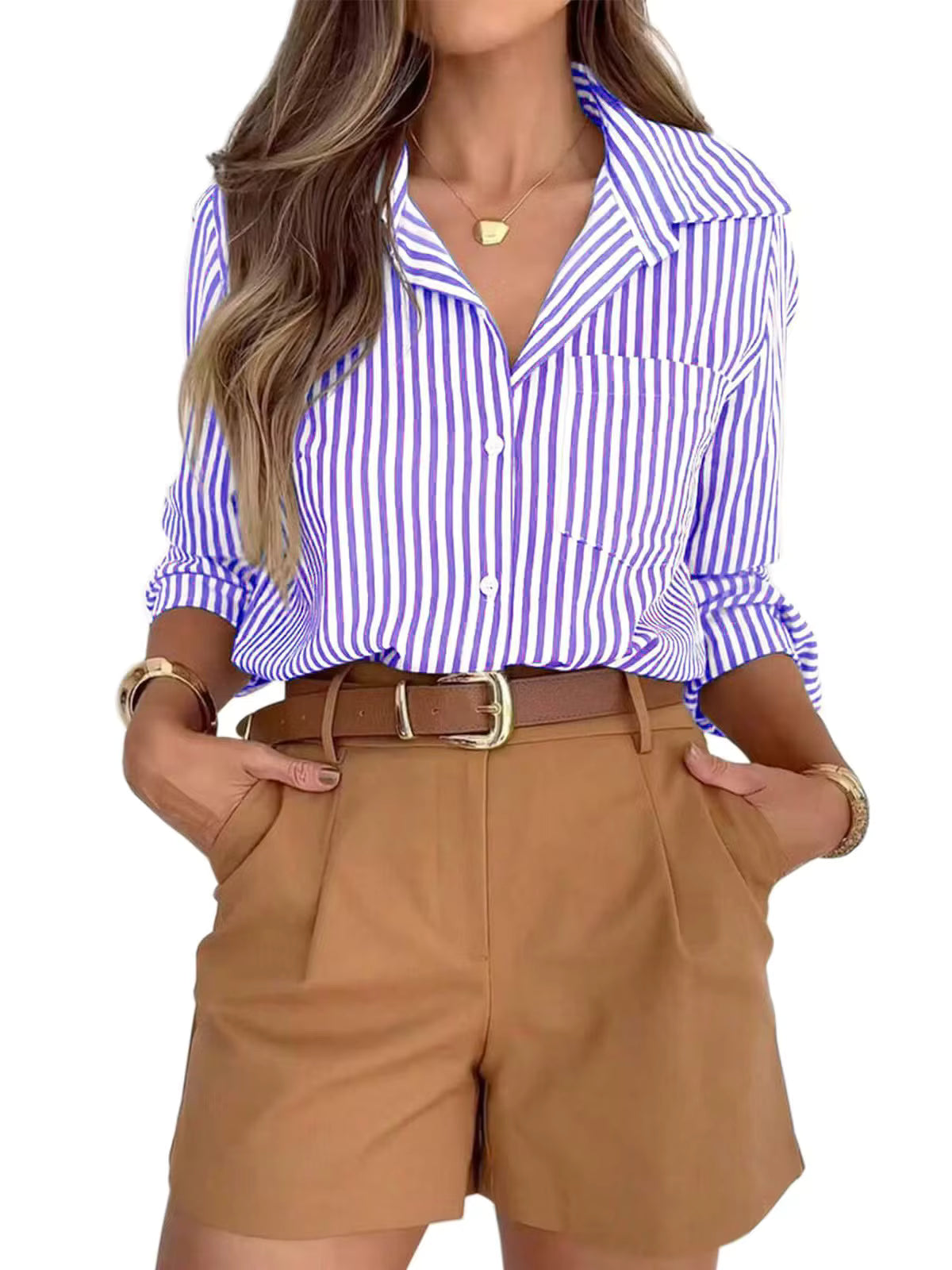 Charlize Purple Stripe Collared Button Up Shirt